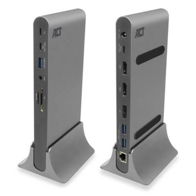 USB-C-dockingstation voor 3 monitoren, HDMI, DisplayPort, met ethernet, USB-hub, kaartlezer en audio  Act