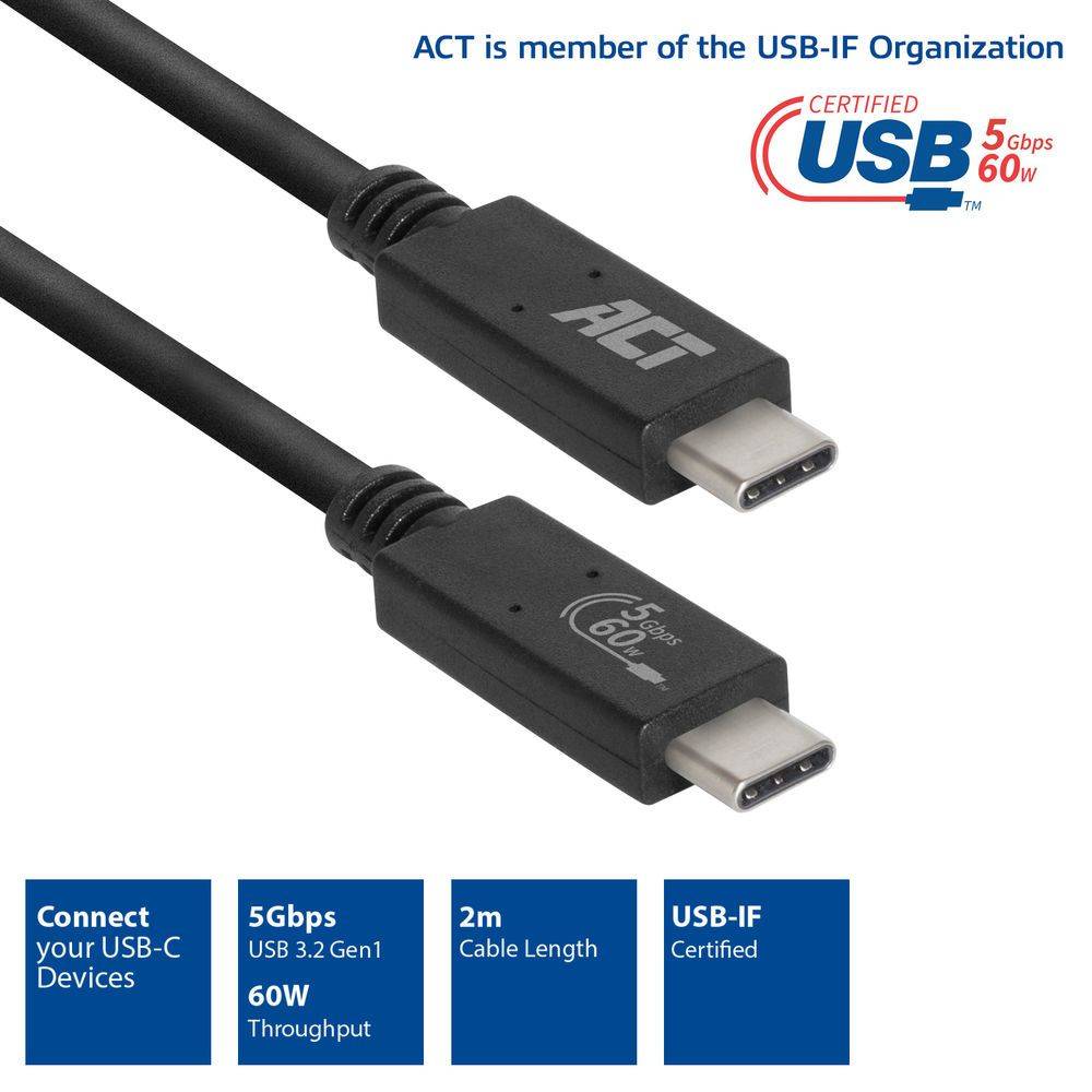 Act USB-kabel USB 3.2 Gen1 aansluitkabel C male - C male 2 meter