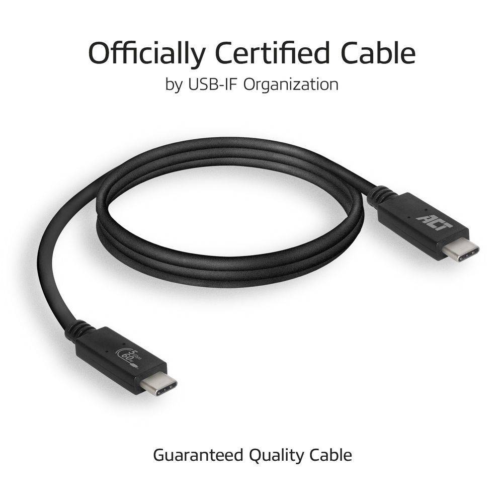 Act USB-kabel USB 3.2 Gen1 aansluitkabel C male - C male 1 meter USB-IF gecertificeerd