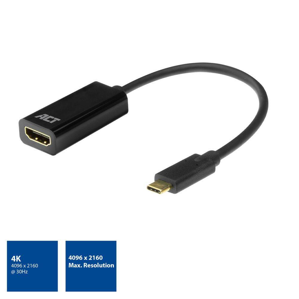 Act USB-kabel USB-C naar 4K HDMI Adapter 4K @ 30Hz Zwart