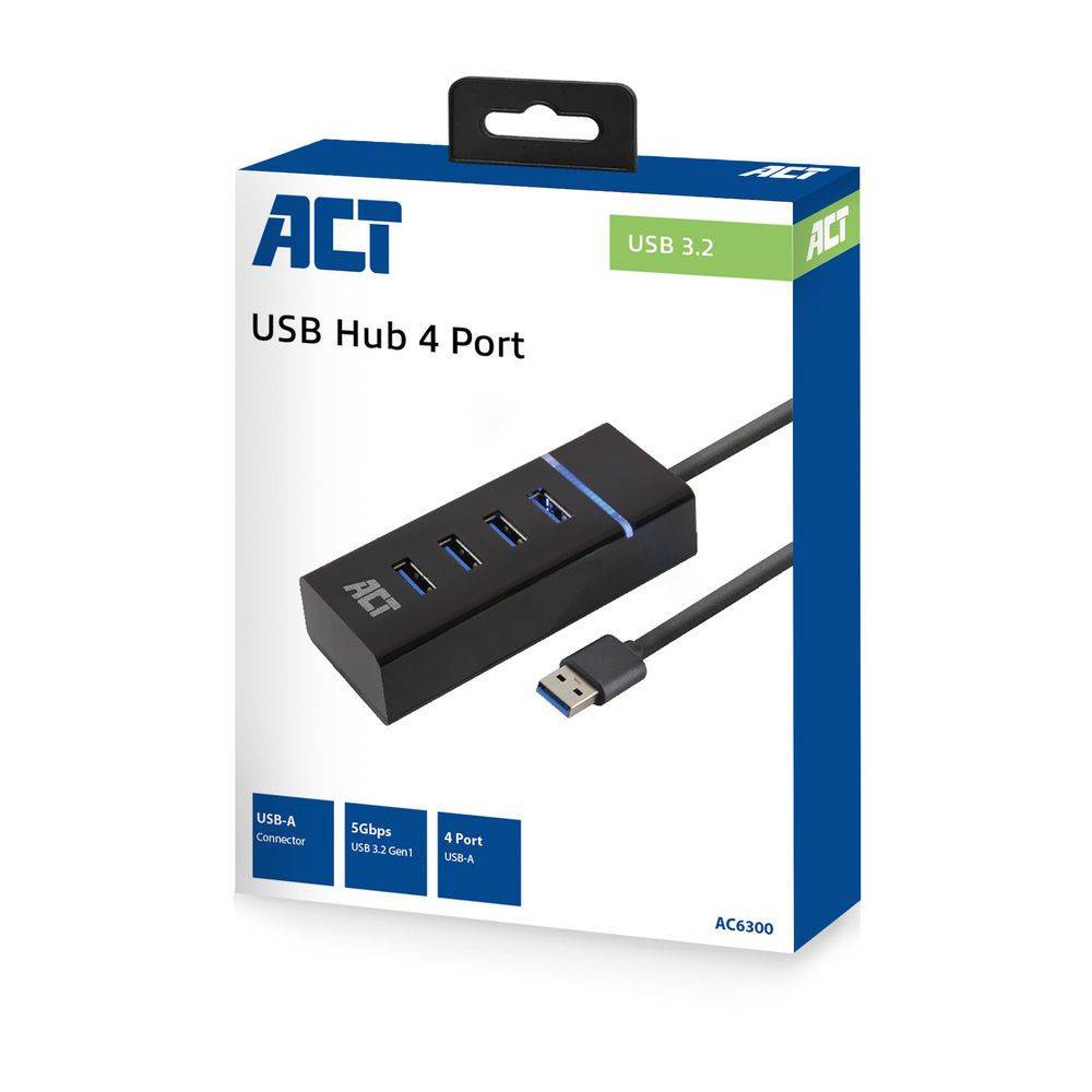 Act USB hub Act usb hub 3.2, 4x usb-a, zwart