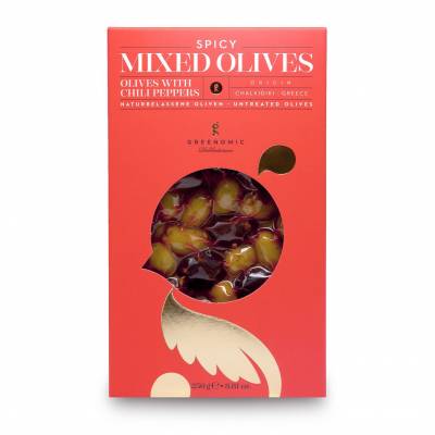OLIVES SPICY MIXED OLIVES 250G  Greenomic