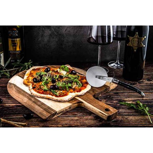 Premium Line Pizzasnijder Zwart Met Serveerplank Acacia 