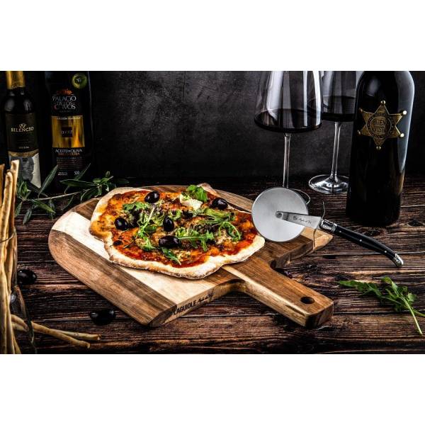 Premium Line Pizzasnijder Zwart Met Serveerplank Acacia 