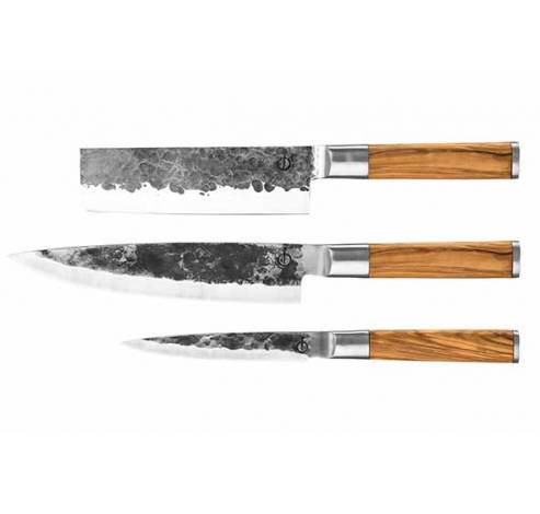 Olive Set De Couteaux 3pcs - Couteau Chef + Couperet + Couteau Menager  Forged