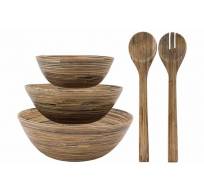 Set 3x Saladier Rond D22-28-33cm Incl. Couverts A Salade - Bambou 