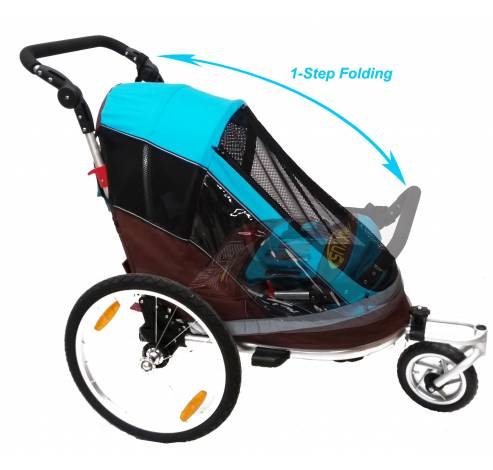 Kinderkar fiets-jogger 1-step folding 1-2 kinderen  Maxxus