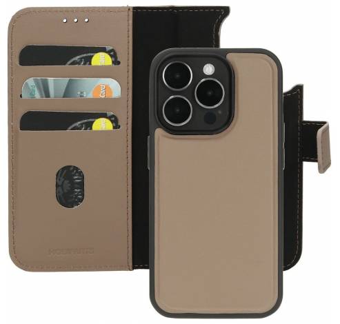 Leather 2 in1 Wallet Case iPhone 15 Pro Taupe  Mobiparts