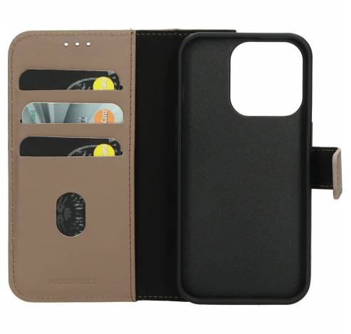 Leather 2 in1 Wallet Case iPhone 15 Pro Taupe  Mobiparts