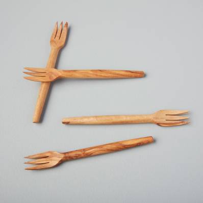 Aperitiefvork olive wood forks - 4 stuks 