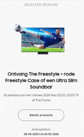 Samsung Neo QLed, OLed of Frame: Freestyle + red Case of Ultra Slim Soundbar gratis